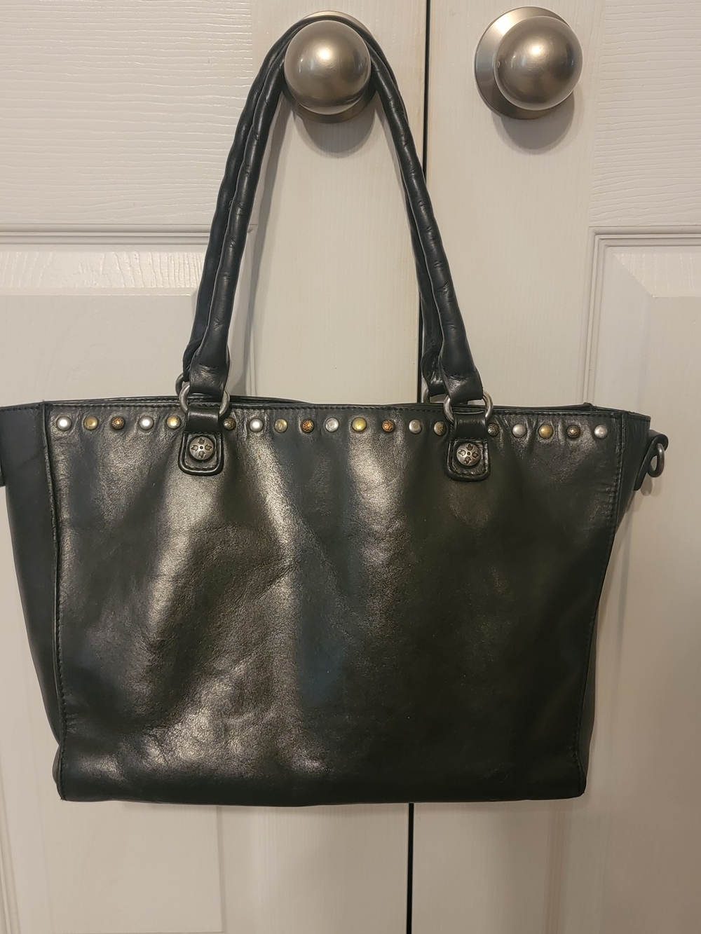 Patricia Nash Black Leather Stud-Trim Shoulder Tote